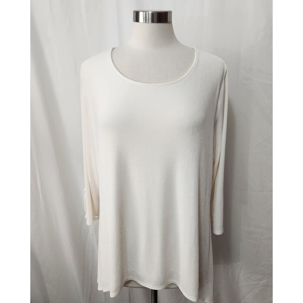 Chico's Travelors Tunic Top Size 3(16/18) White Hi-Low Hem Pullover Stretch